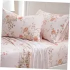 California King Size Sheet Sets 100% Percale Cotton Orange Floral Bed Sheet,