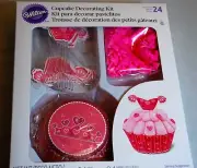 Wilton Cupcake Decorating Kit PRINCESS Pink Dress 24 Liners Picks Sprinkle NEW