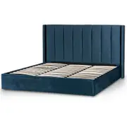 Betsy King Sized Bed Frame - Teal Navy Velvet with Storage