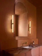 Made by Mayfair Luella 600mm LED Colour-Shifting Wall Bracket in Solid Brass with Spanish Alabaster