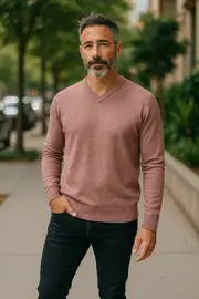 Ansett Pink Cashmere Merino Wool V Neck Jumper