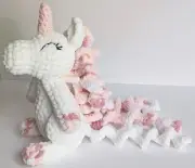 Unicorn Horse Plush Chenille Crochet Amigurumi Stuffed Animal White Pink 8"