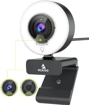 Nexigo N960E 1080P 60FPS Webcam with Light, Software Included, Fast Autofocus, Built-In Privacy Cover, USB Web Camera, Dual Stereo Microphone, for Zoom Meeting Skype Teams Twitch