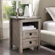 Nightstand Wtih Charging Station, End Table, Side Table with 2 Drawers Storage C