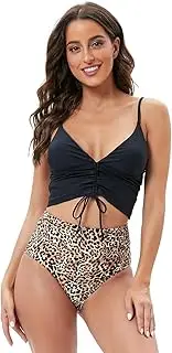 [WDHYH] Women's Two-Piece Swimsuit， Bikini Deep V-Strap High Waist Drawstring Split Swimsuit