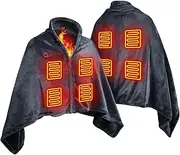 [Generic] Heated Shawl - Heated Wearable Blanket | Battery Powered Heated Blanket | Heated Shawl Blanket with Zipper | Portable Heated Shawl | 3 Heating Settings Heated Blanket Throw for Traveling, Camping