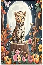 GAIREG Autumn Cute Leopard Kitchen Dish Towels for Drying Dishes, 28x18 Inches Absorbent Printed Hand Towels, Set of 4