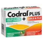 Codral Plus Duo Relief Sore Throat Lozenges Lime & Lemon + Cold & Flu