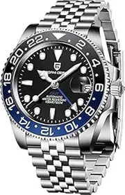[Danmus] Top Brand Mechanical Watches For Mens 40mm GMT Automatic Mens Mechanical Watches Stainless Steel Waterproof Sapphire Glass Luminous Wristwatch for Men Ceramic Bezel PD-1662 (BLACK BLUE)