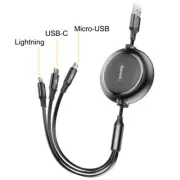 Baseus 3 in 1 USB C Cable Retractable Fast Charger for iPhone Type C Micro 1.2m