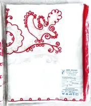 NWT Vintage Russian Ukraine Woven Embroidered Linen Table Runner 38x140 Red MCM