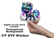 Black Floral Unicorn UV DTF Transparent Sticker / Decal