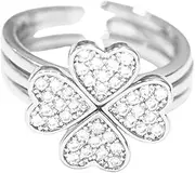 [Kokoma] 3Pcs Four Leaf Clover Ring Sets for Women Lucky Leaf Stackable Bands Vintage Cubic Zirconia Flower Detachable Ring Open Engagement Promise Band Adjustable Jewelry