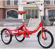Mini Adult Tricycle Foldable Trike Cruiser Bike Three-Wheeled Bicycle Large Basket Men Women Picnics&Shopping 16 Inch Wheel Size Bike Trike Red, Tricycle
