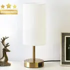 Bedside Table Lamp Touch Control with USB Port Dimmable Fabric Shade White