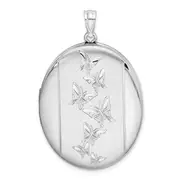 Sterling Silver Rhodium-Plated Butterflies 34mm Oval Locket