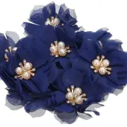 2.36 Inch Rhinestone Chiffon Flower, 10 Pcs Fabric Appliques, Sapphire Blue