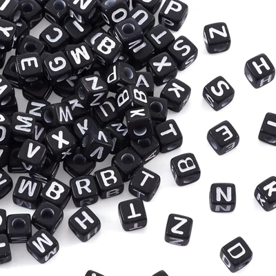 500Pcs Cube Acrylic Letter Beads 5X5X5Mm Black Square A-Z Alphabet Beads for DIY