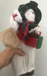 Vtg New 13" SNOWMAN FIGURINE Figure Plush Paper Mache Bottle Body HANDMADE Xmas