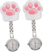 [WOFASHPURET] 2pcs Pocket Watch Vet Watches Second Cute Cat White Glass