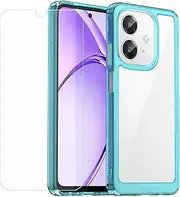 LCEHTOGYE Carbon Fiber Cover for Oppo A40 + HD Tempered Glass,Shell Protective Back Case - Anti-Scratch Screen Protector for Oppo A40 (6,67")-MFXC - Blue2
