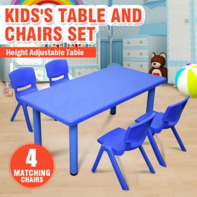 Large Kids Toddler Children Activity Blue Table and 4 Blue Chairs 120x60cm L