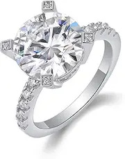 [TUSRORSU] 5 Carat Moissanite Engagement Rings for Women D Color VVS1 Clarity Lab Diamond Rings Elegant Round Cut Moissanite Wedding Rings S925 Sterling Silver Promise Rings for Her