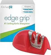 50883 Edge Grip 2-Stage Knife Sharpener, Red, Coarse & Fine Sharpeners, Compact for Easy Storage, Stable Non-Slip Base, Soft Grip Rubber Handle, Straight & Serrated Knives