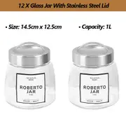 12X 1L Glass Apothecary Candy Jar with Lid Kitchen Food Storage Cookie Jam Jar