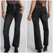 One Teaspoon Charlie Flare Jeans Faded Black High Rise Size 25