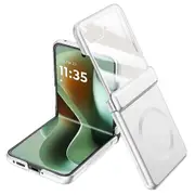 For Motorola Razr 60 Ultra 5G Case Compatible with MagSafe Hard PC Hinge Protection Phone Cover with Rear Small Screen Protector Silver