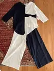 Lisa Rene XL colorblock Linen Lined Pant Suit set bow NEW NWT wide leg comfy