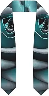 [SKKNT] Teal Gray Rose Print Graduation Shawl Stole For Academic Commencements Honor Sash Congratulations Gift
