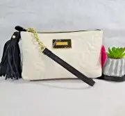 Betsey Johnson Women's Blush Bone Double Zip Bag Tasseled Quilted Floral NEW