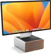 Twelve South HiRise Pro for iMac/Displays/Monitors | Height-Adjustable Stand with Storage, Reversible Walnut/Aluminum Front + Leather Inlay (Silver)