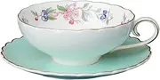 Porcelain Coffee Cup and Saucer, Lotus Flower Tea Cup Set, Afternoon Tea Cup with Gold Trim Fine Bone China Coffee Cup (Color : Green, Size : 200 ml)