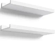 Floating Shelves Wall Mounted Set of 2, Modern White Shelves for Bedroom, Nursery Shelves with Lip, Display Picture Ledge Shelf for Wall Decor Living Room Bathroom Kitchen - White
