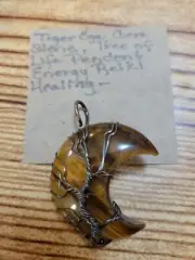 Tree of Life Natural Crystal Tiger Eye Moon Pendant