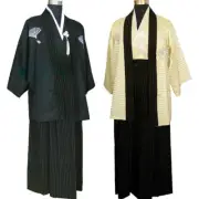 Men 3 Pcs Kimono Cardigan Yukata Suit Hakama Dress Tradition Pants Cosplay Retro