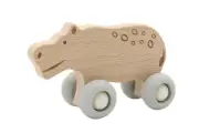 Kaper Kidz Wooden Hippopotamus with Silicone Wheels - Push Toy for Kids