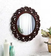The Urban Store Decorative & Hand Crafted Wooden Wall Mirror in Walnut Finish (40 x 40 cm)