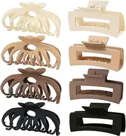 8 Pack Large Matte Hair Claw Clips for Women - Strong Hold Grip, Non-Slip Hair Clips for Thin, Thick & Curly Hair, Multi-Color Hair Accessories