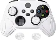 eXtremeRate PlayVital Samurai Edition White Anti-Slip Controller Grip Silicone Skin, Ergonomic Soft Rubber Protective Case Cover for Xbox Series S/X Controller Model 1914 with White Thumb Stick Caps