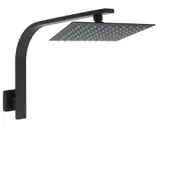 WELS 8/10/12" Square Thin Rain Shower Head & Gooseneck Wall Mount Arm Black Set