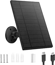 5W Solar Panel for Security Camera, Solar Panel with Micro USB & USB-C Port for DC 5V Outdoor Rechargeable Battery Camera, IP65 Waterproof, 360° Adjustable Security Mount, 9.8ft Cable (Black 1PC)