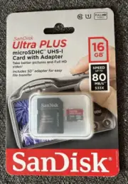 SanDisk Ultra Plus 16GB microSDHC UHS-I Memory Card -Includes Adapter