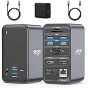 USB C Docking Station Dual Monitor for Dell HP Lenovo Laptop, 15 in 1 Laptop Docking Station, USB C Dock with 65W Power Supply, 7 USB 3.0, SD/TF, Gigabit Ethernet, 2 HDMI Ports, VGA, Plug and Play