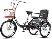 DEFGHIJ Adult Tricycles Foldable 20inch Three Wheel Bike Cargo Basket Trike Bike Bicycle for Shopping Picnic Outdoor Sports Men Women(Red)