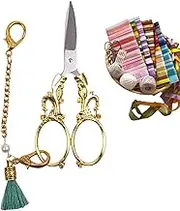 Vintage Embroidery Scissors - Retro Craft Scissors, Small Sewing Scissors | Lily of the Valley Retro Scissors with Chain, Vintage European Scissor for Crocheting Needlework Sewing, 13.5x5.5cm