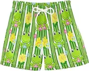 [RPLIFE] Kids Swimming Shorts, Anti Chafe Swim Trunks Boys 2 T, Cute Cartoon Frogs Flowers